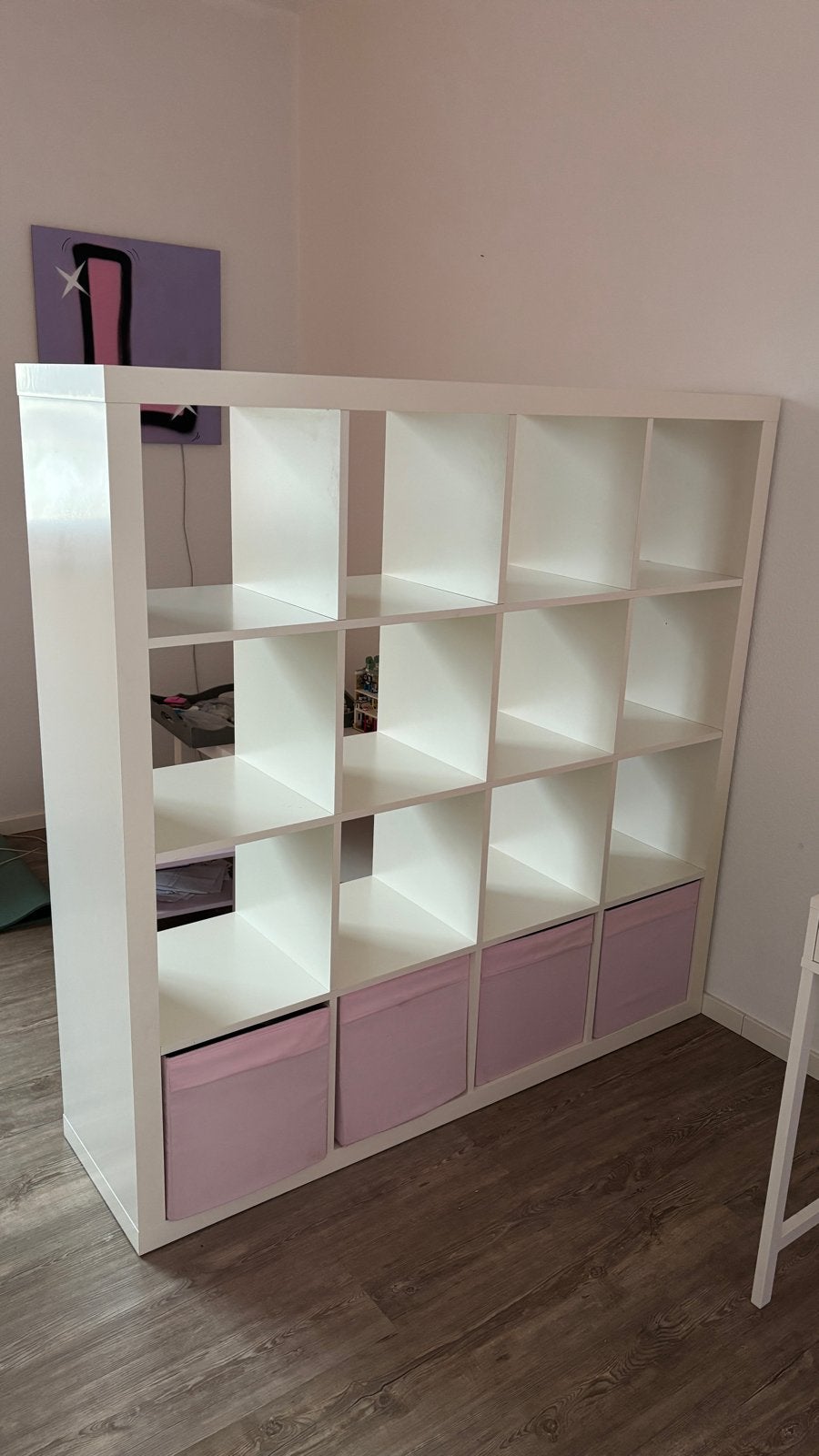 IKEA Kallax Kast 4x4 met Roze Opbergboxen, Ophalen, Gebruikt