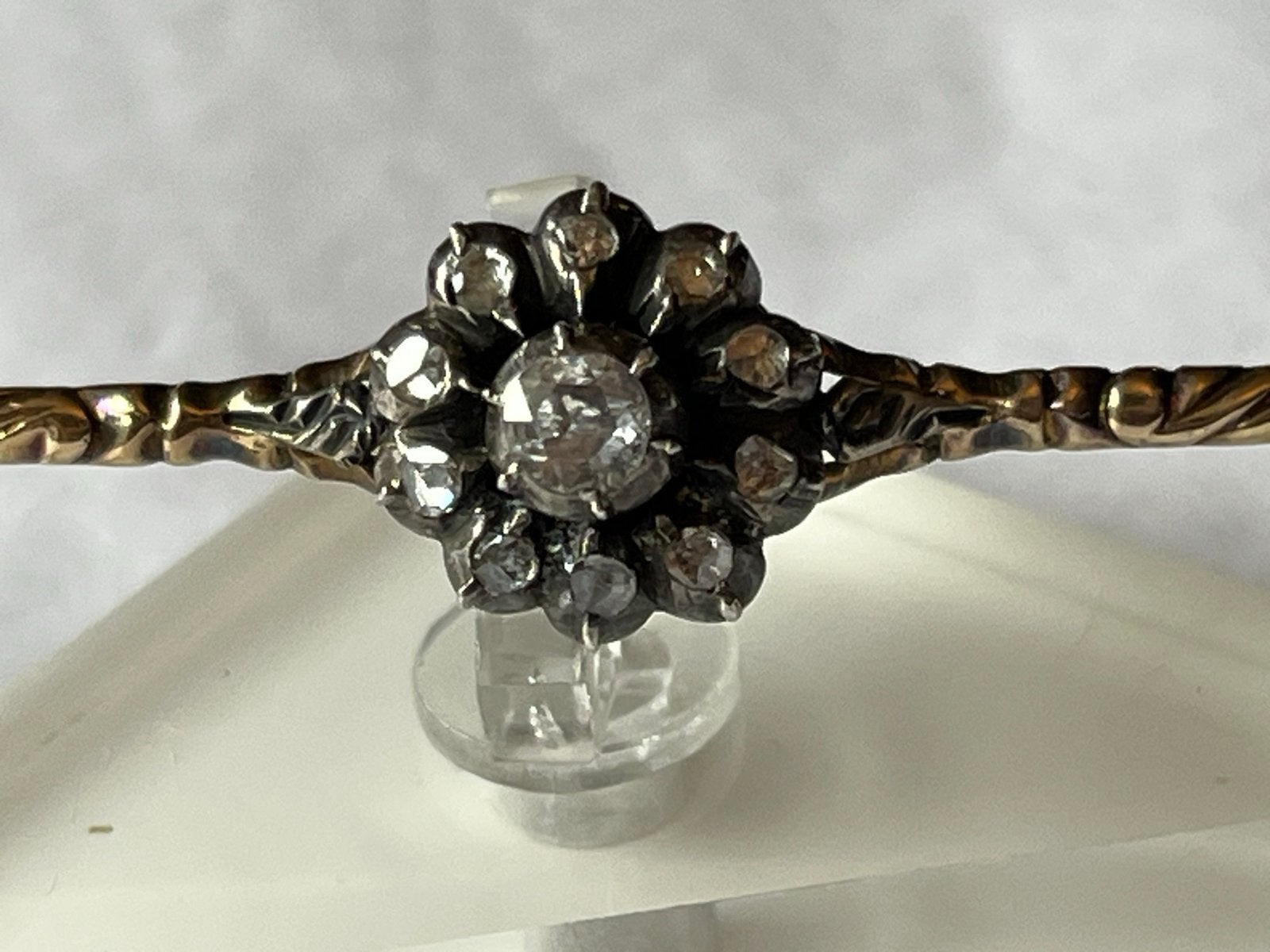 Antieke gouden broche met Roosdiamant, 14 CT, Sieraden, Tassen en Uiterlijk, Antieke sieraden, Verzenden, Goud, Broche, Met edelsteen
