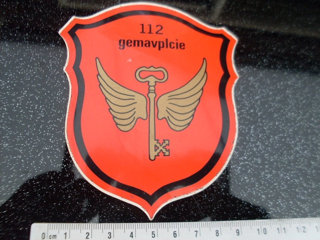 sticker 112 gemavplcie logo embleem sleutel met vleugels, Verzenden, Zo goed als nieuw, Bedrijf of Vereniging
