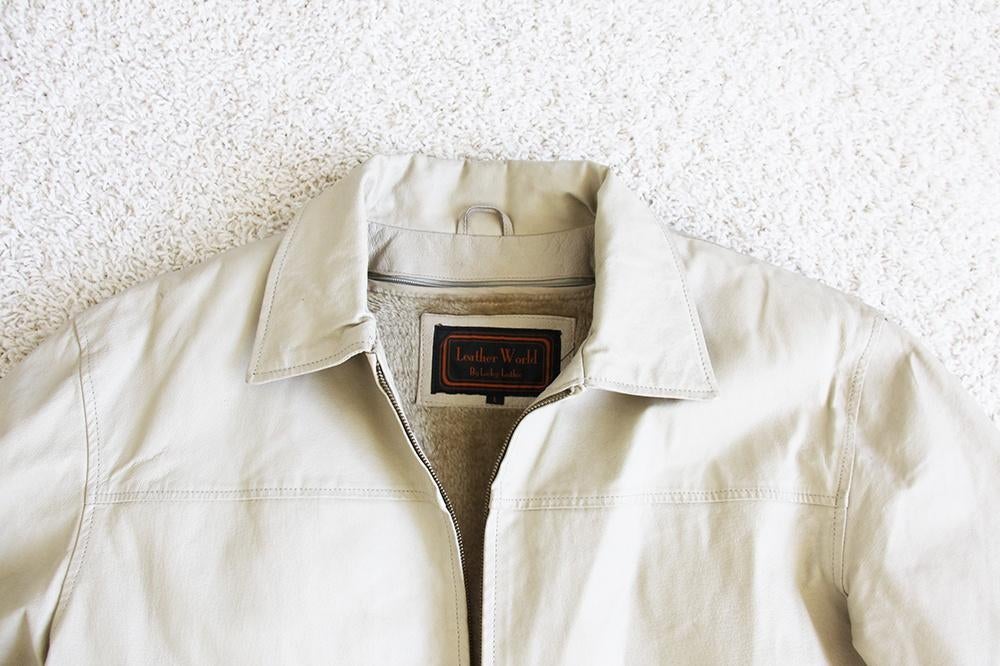 Warm Gevoerde Leren Lucky Leather Vintage Jas* (L) € 45,-, Beige, Maat 42/44 (L), Ophalen of Verzenden, Zo goed als nieuw