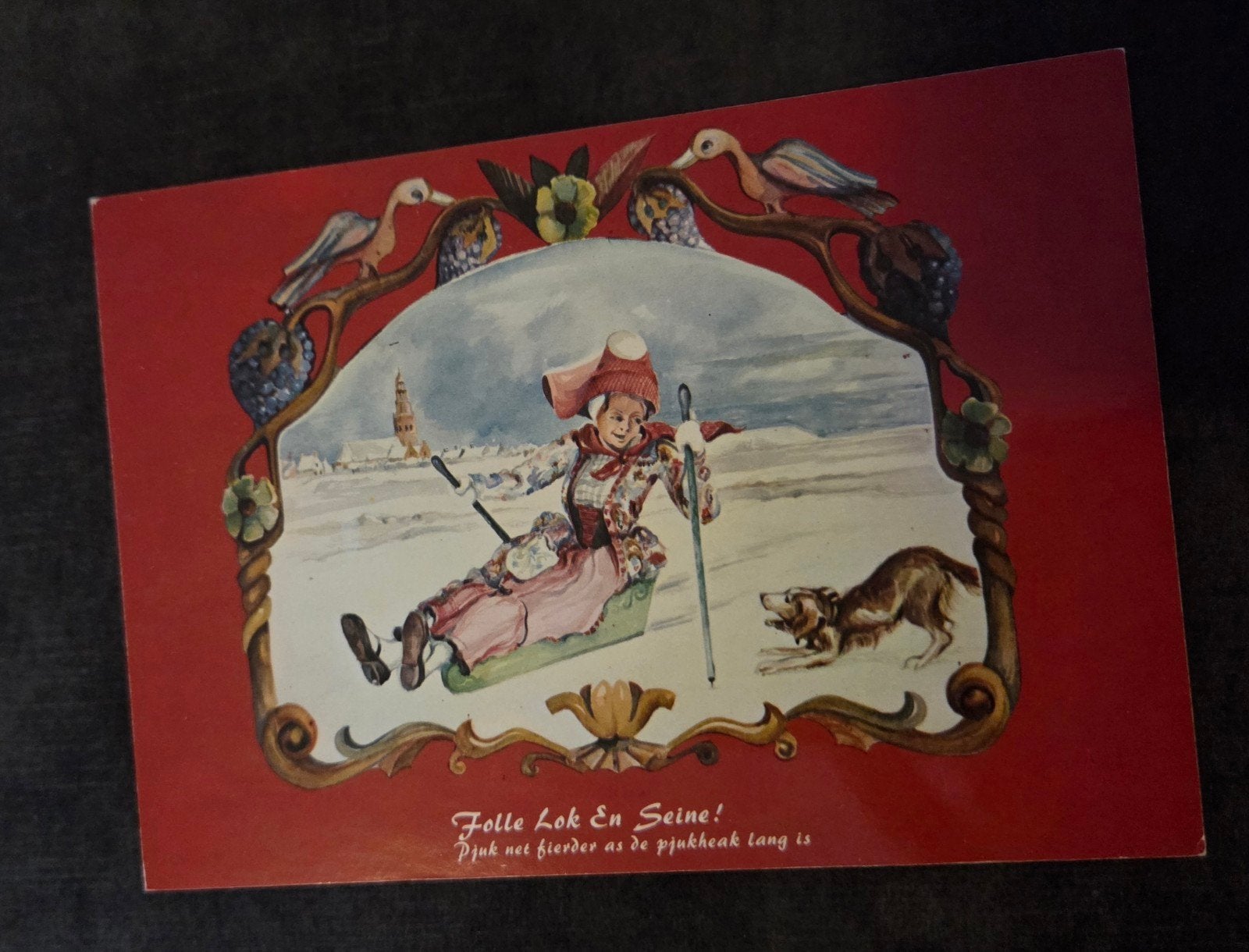 Oude Friese Ansichtkaart - Fryske Folkskeunst, Verzenden, 1940 tot 1960, Gelopen, Feest(dag)