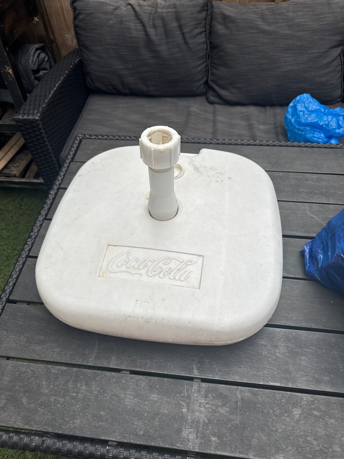 Coca-Cola parasolvoet - Gebruikt, Tuin en Terras, Ophalen, Gebruikt, Minder dan 1 meter, Parasolvoet