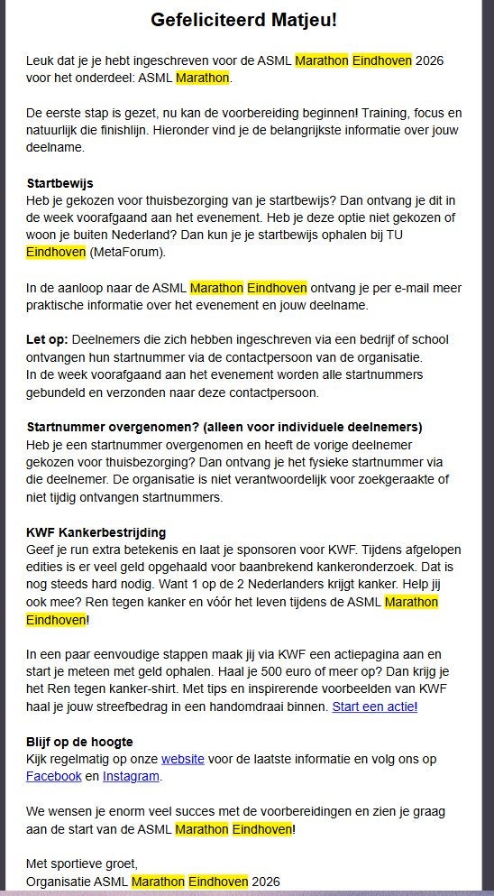 Hele marathon Eindhoven, Overige typen, Nieuw, Hardlopen, Ophalen