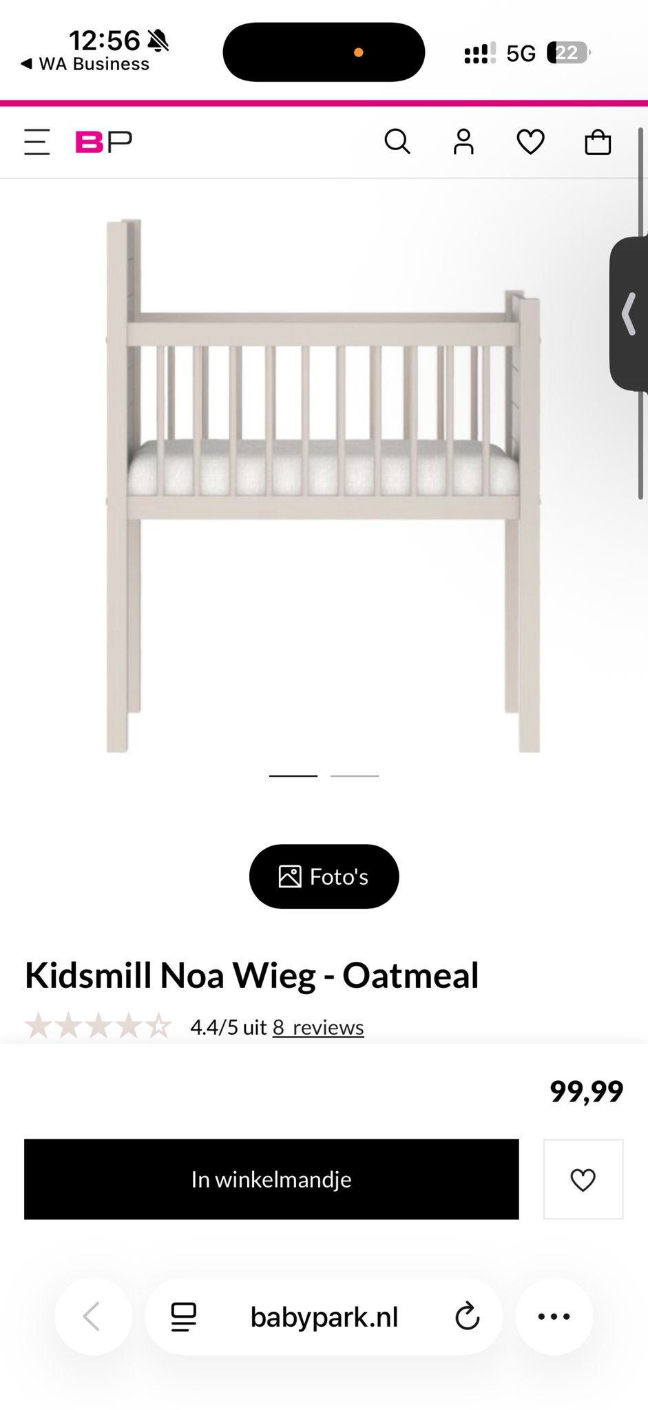 Kidsmill Noa Wieg - Oatmeal babywieg ledikant babypark, Ophalen, Zo goed als nieuw, Wieg