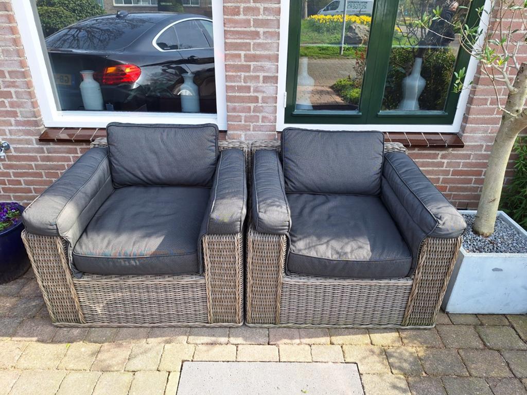 2x Wicker tuinstoelen met kussens, Tuin en Terras, Tuinstoelen, Ophalen, Wicker