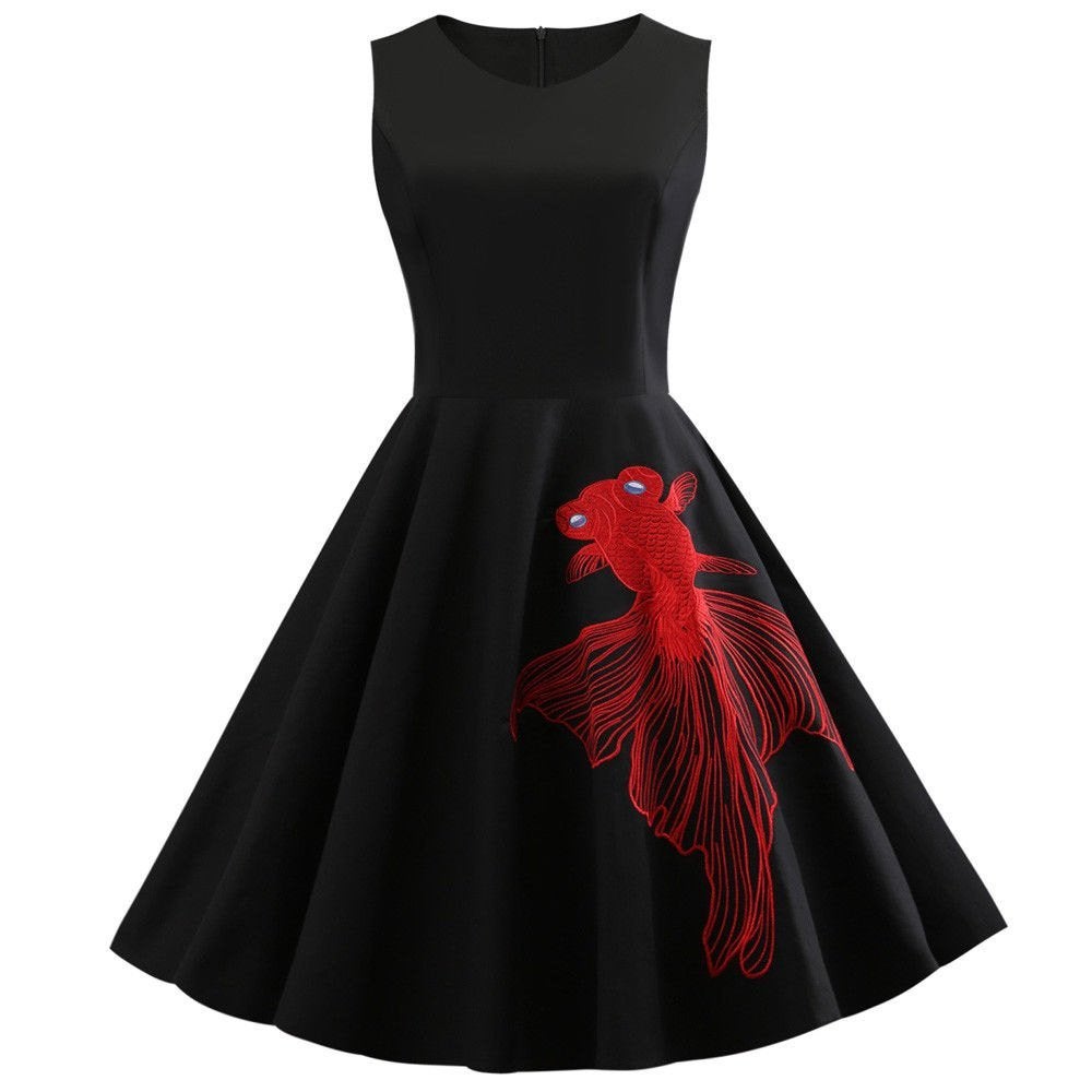 Zwarte goudvis jurk (retro jurkje pin up dames vrouwen), Maat 38/40 (M), Verzenden, Zwart, Nieuw