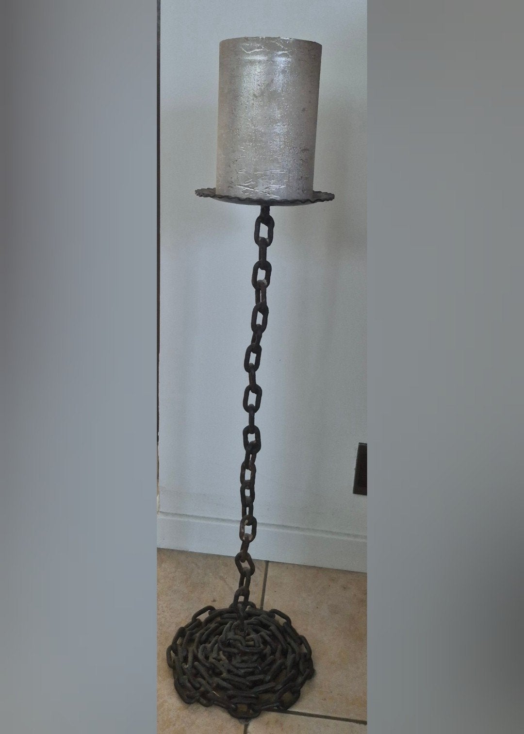 Mooie handgemaakte gietijzeren ketting kandelaar 60 cm, Ophalen of Verzenden