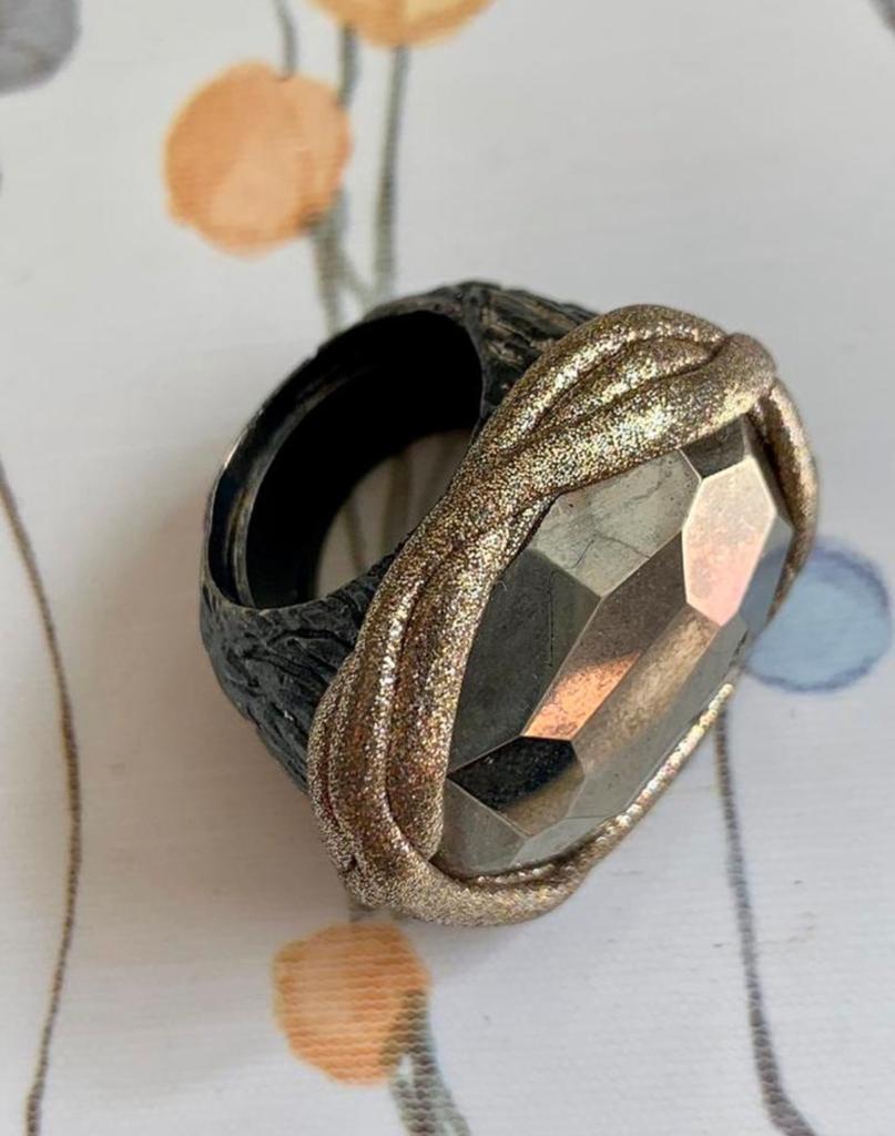 Vintage zilveren ring van 31,57 gram met natuurlijke pyriet, Ophalen of Verzenden, Zilver