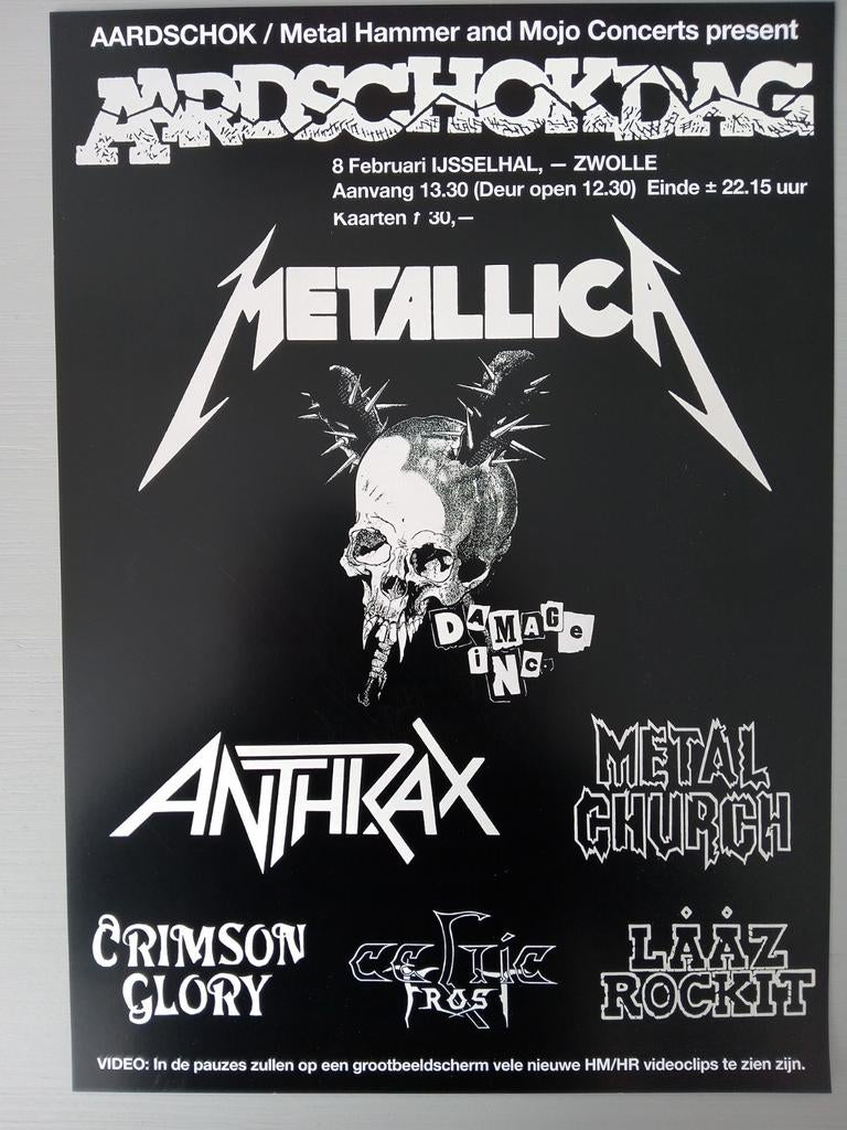 Prachtige reproductie Poster Aardschokdag 1987 Metallica, Verzamelen, Posters, Rechthoekig Staand, Nieuw, Ophalen of Verzenden