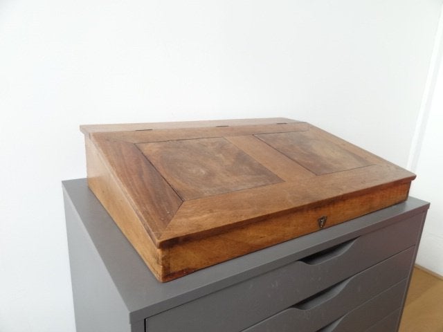 Antieke schrijfkist, 59 x 42 x 13 cm, mooie houtsoort, Ophalen