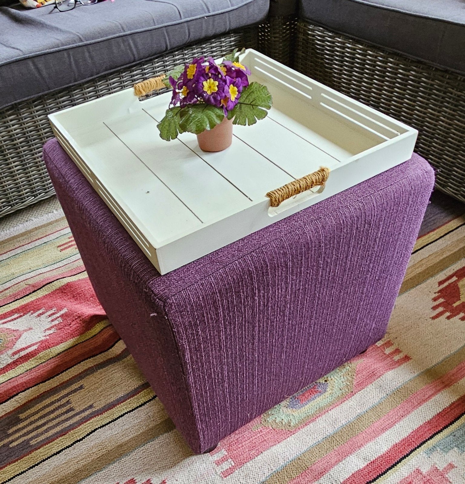 Paarse hocker, Ophalen, Gebruikt, 50 tot 75 cm, Vierkant