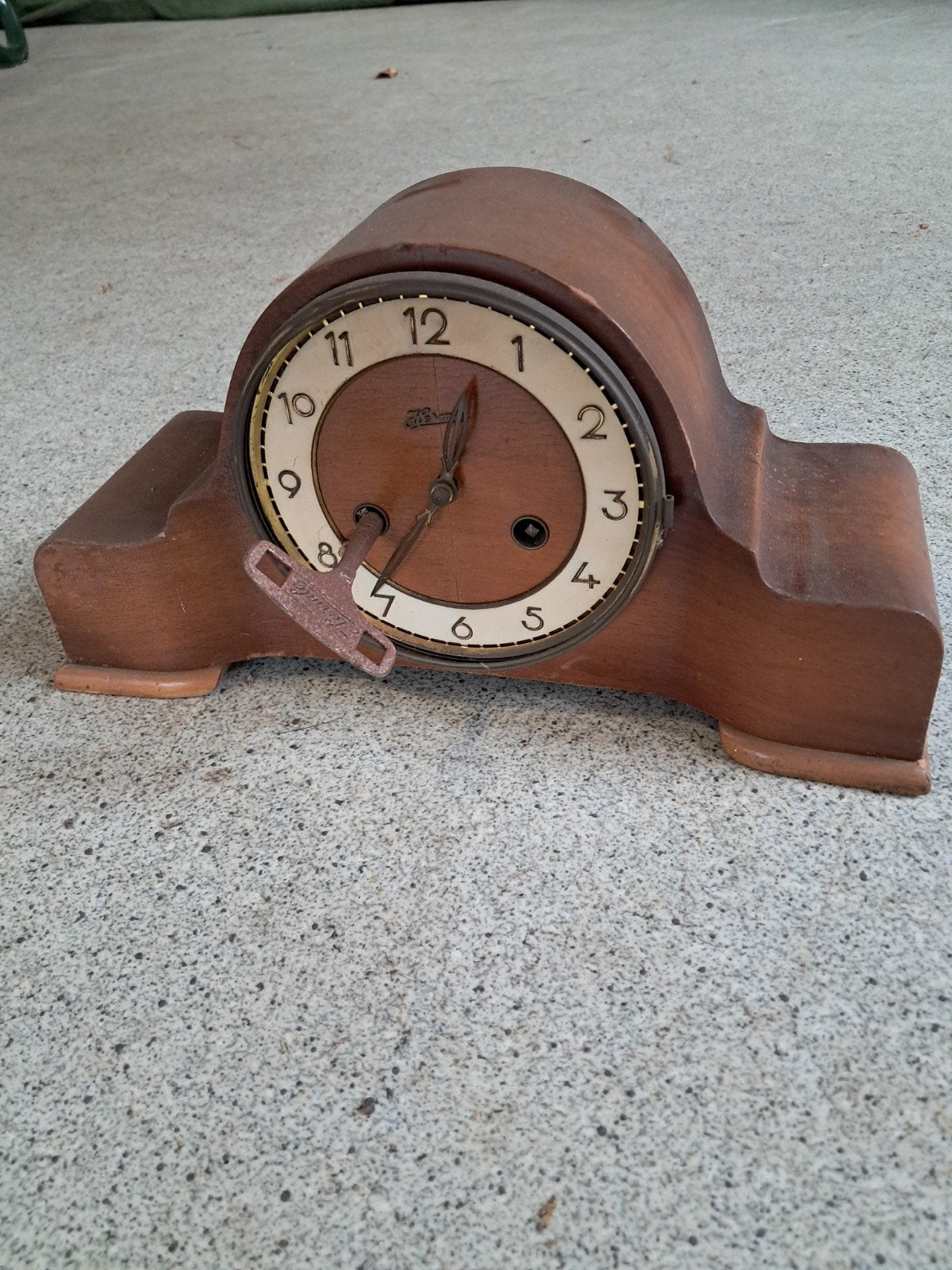 Antieke Hermle Schouwklok - Hout - Vintage, Ophalen of Verzenden