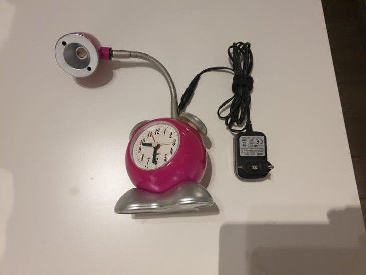 Roze Bureaulamp met Klok / Wekker, Ophalen of Verzenden, Zo goed als nieuw, Analoog