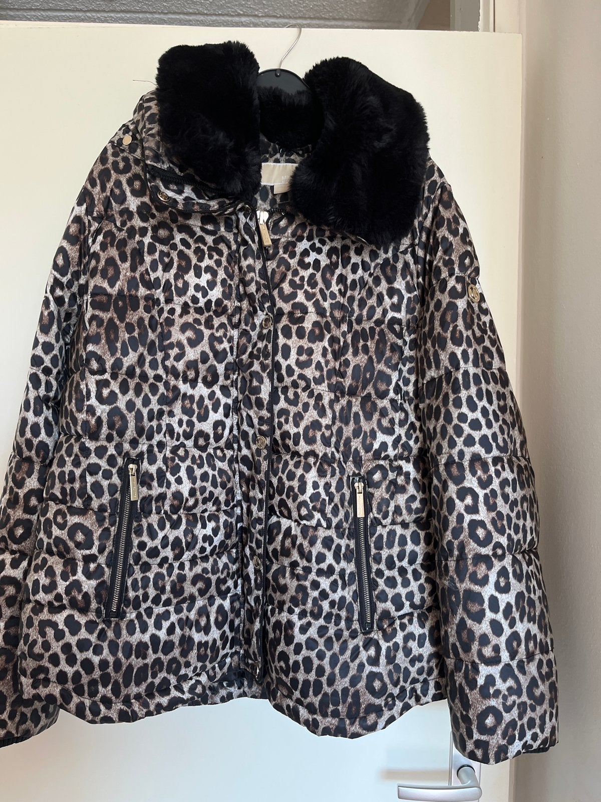 Michael Kors Leopard Print Puffer Jas met Bontkraag, Ophalen of Verzenden, Zo goed als nieuw, Maat 42/44 (L), Meerkleurig