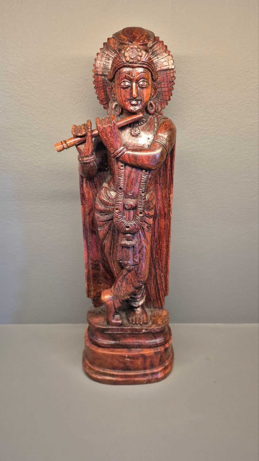 Houten beeld van Krishna met fluit - 33 cm, Antiek en Kunst, Kunst | Beelden en Houtsnijwerken, Ophalen of Verzenden, Handgemaakt