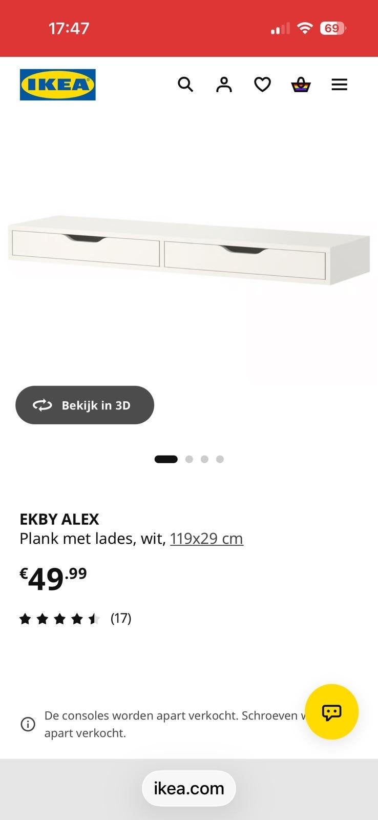IKEA EKBY ALEX plank met lades, wit, Huis en Inrichting, Ophalen, Zo goed als nieuw