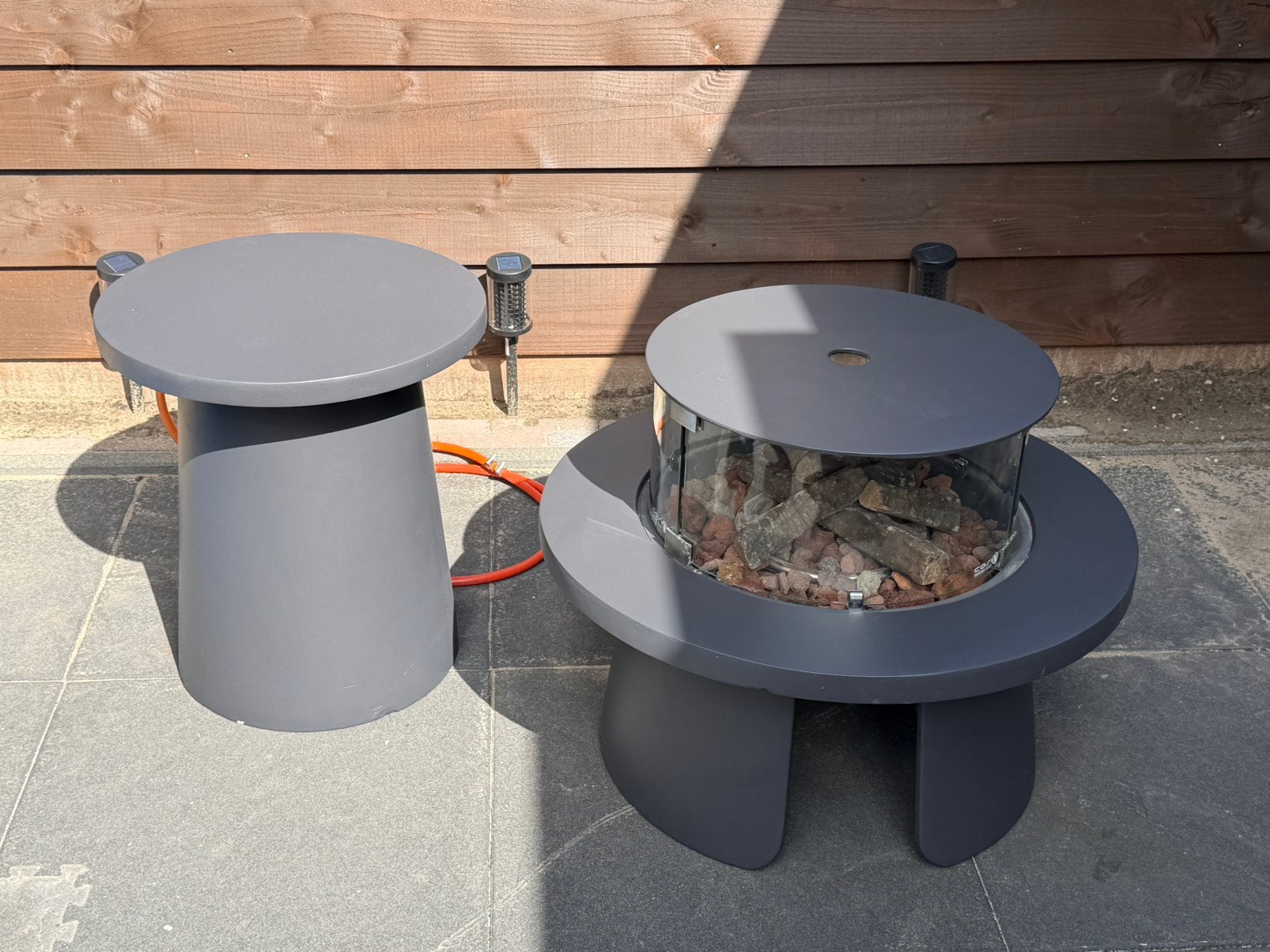 Coci vuurtafel met bijzettafel voor de gasfles + glasset, Ophalen, Gebruikt