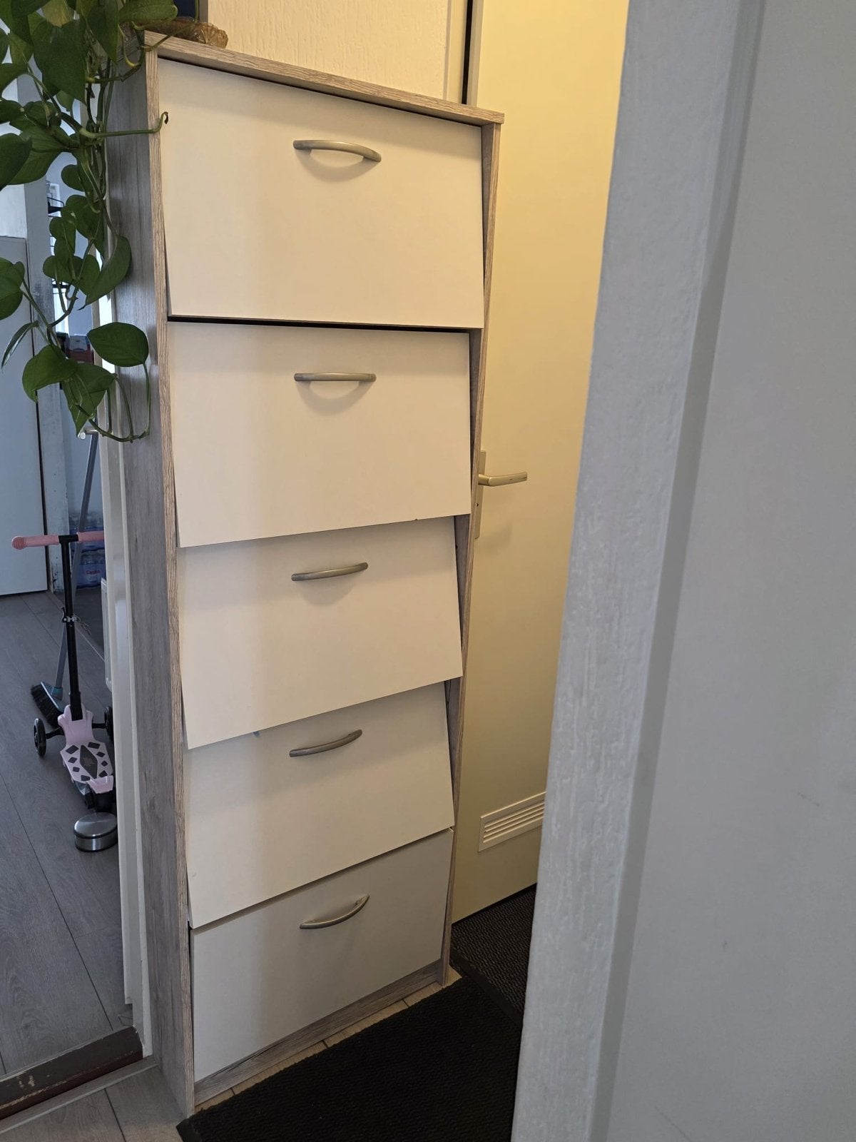 Schoenenkast met 5 vakken - Wit/Houtlook, Ophalen, Gebruikt