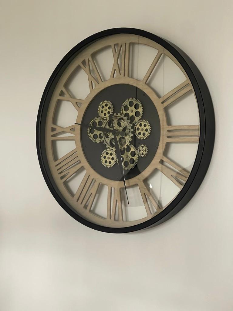 Grote industriële steampunk wandklok met tandwielen, Ophalen of Verzenden, Zo goed als nieuw, Analoog, Wandklok