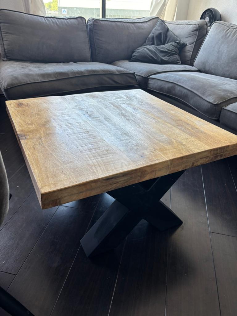 Houten salontafel, Huis en Inrichting, Ophalen, Gebruikt, 50 tot 100 cm, Vierkant