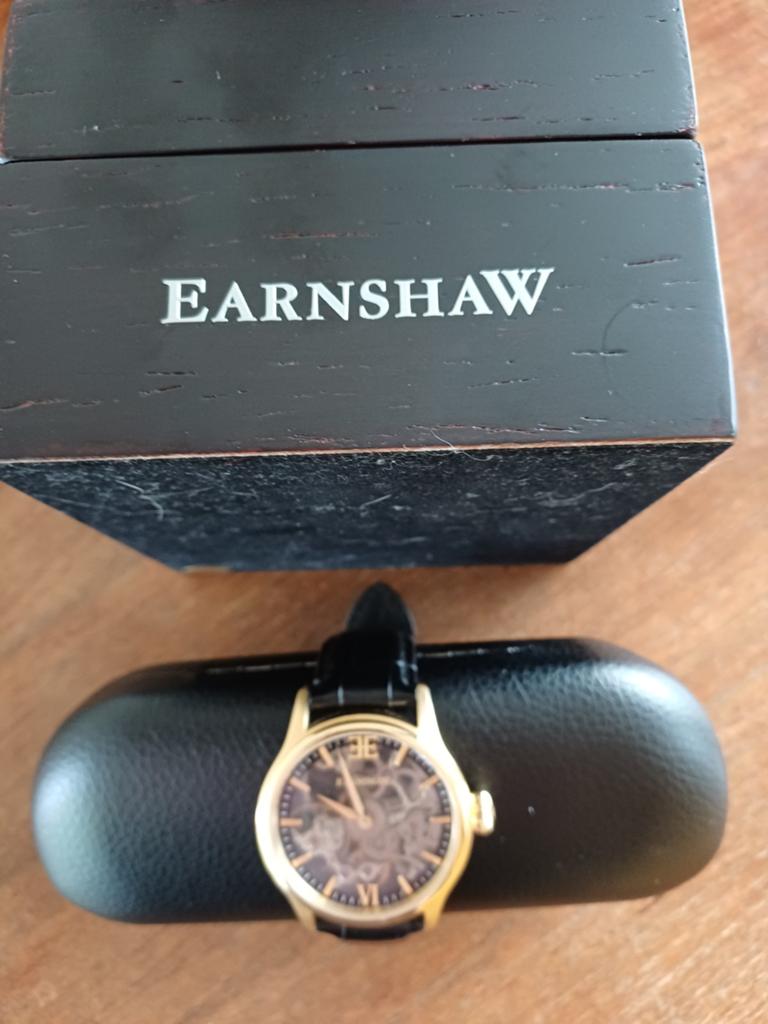 Earnshaw Skeleton Horloge Goudkleurig met Leren Bandje, Sieraden, Tassen en Uiterlijk, Horloges | Heren, Ophalen of Verzenden