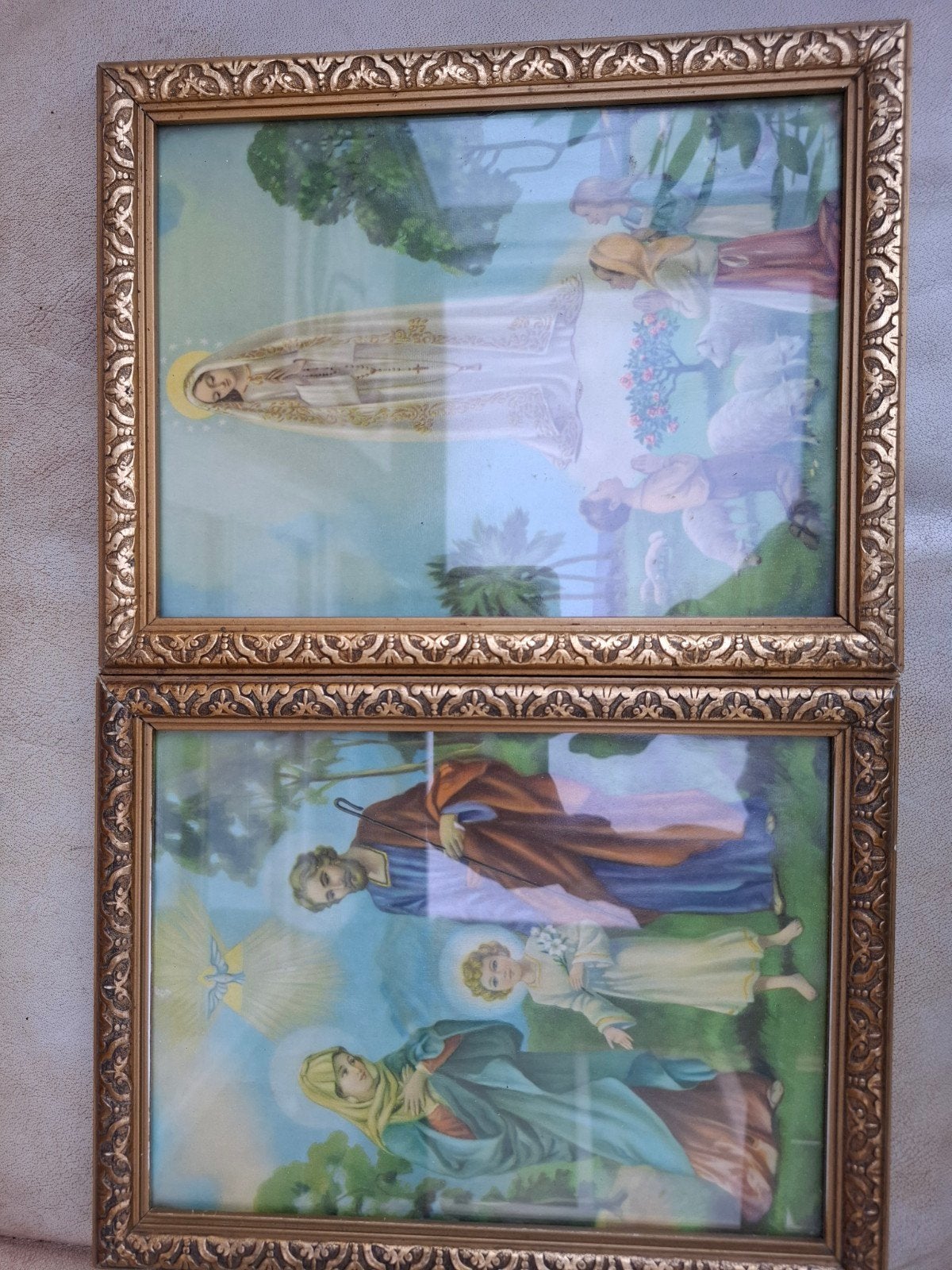 Twee religieuze schilderijen: Maria en Heilige Familie, Antiek en Kunst, Ophalen of Verzenden