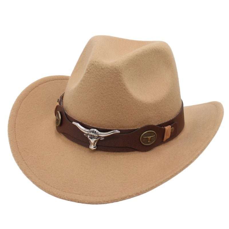 Beige cowboy hoed met stierenkop / heren dames, Kleding | Heren, Hoeden en Petten, Verzenden, Nieuw, Hoed