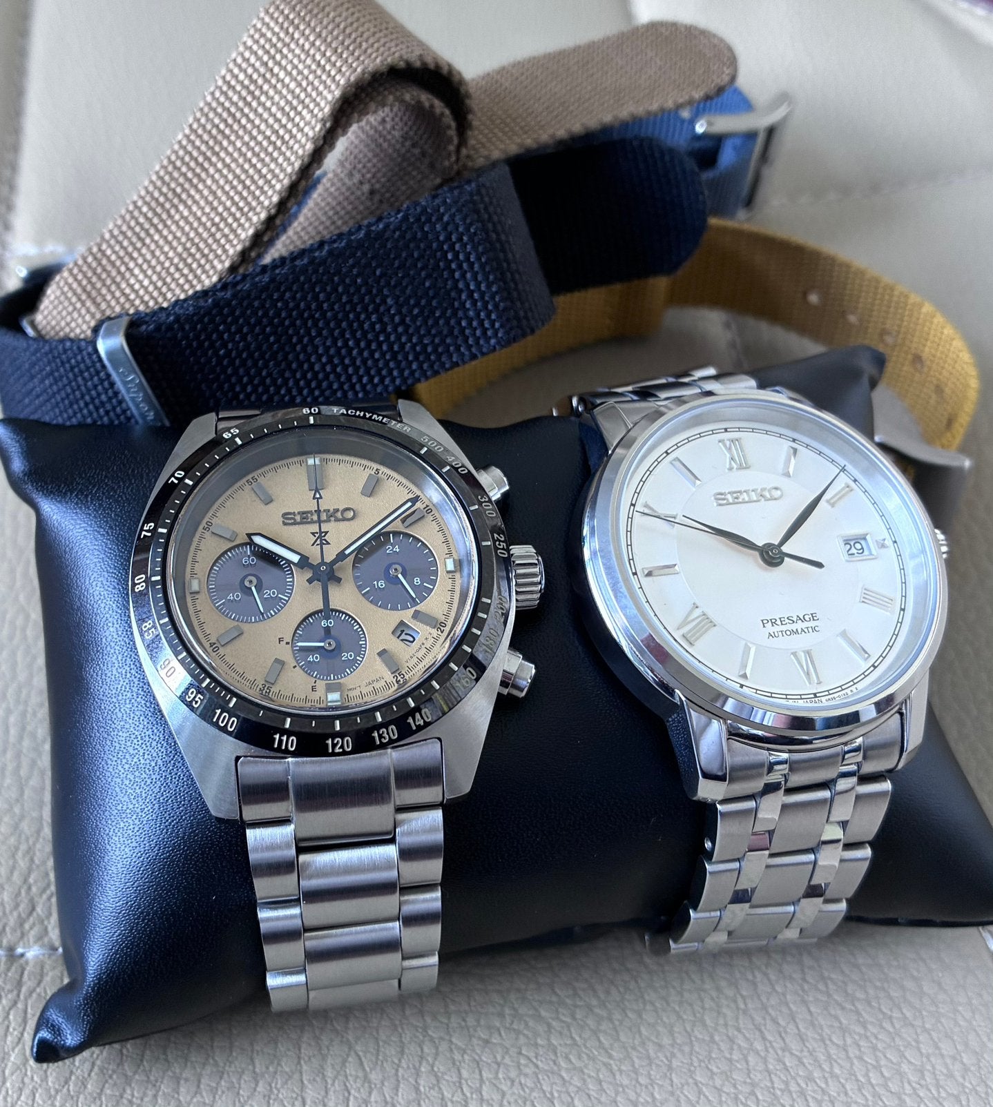 2 Seiko’s - 1x Seiko Prospex Speedtimer + 1x Seiko Presage, Ophalen, Staal, Polshorloge, Zo goed als nieuw