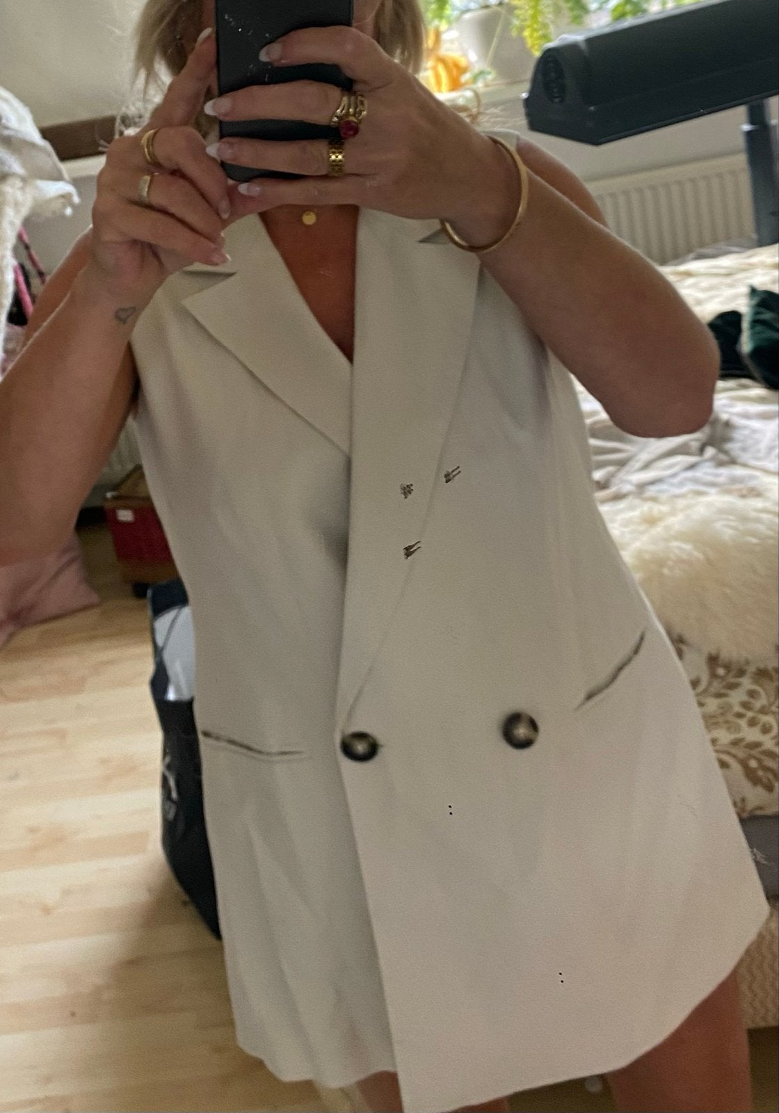 NA-KD Linnen-Blend Vest - Crème - Maat EU 42, Kleding | Dames, Ophalen of Verzenden, Zo goed als nieuw