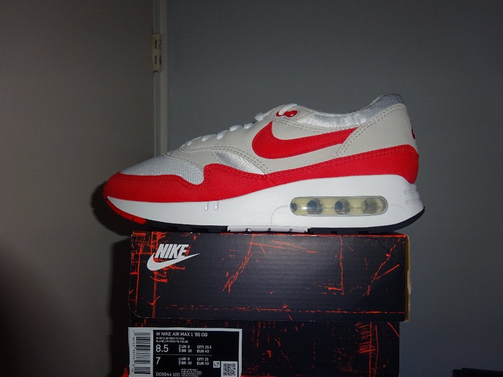 Nike Air Max 1 86 OG University Red Big Bubble Maat 40, Nike, Nieuw, Ophalen of Verzenden, Sneakers of Gympen