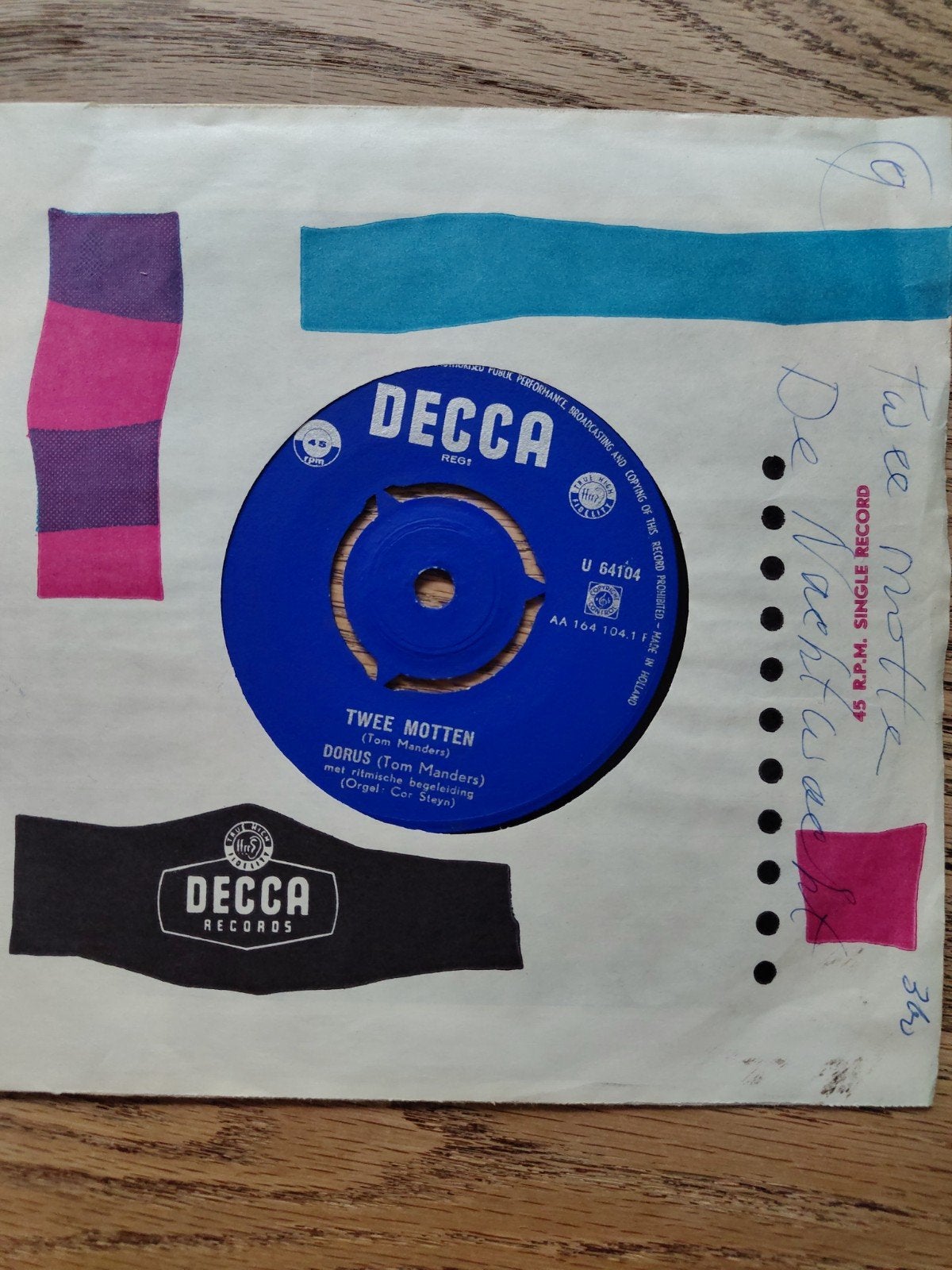 Dorus (Tom Manders) - De Nachtwacht / Twee Motten (Single), Cd's en Dvd's, Vinyl Singles, Originele persing, Ophalen of Verzenden