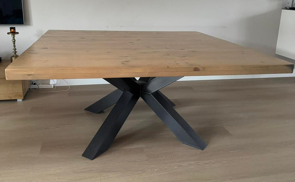 Stoere eettafel, steigerhout, 160 x 160 cm 8 pers, Huis en Inrichting, Tafels | Eettafels, Ophalen, 150 tot 200 cm, Vierkant, Zo goed als nieuw