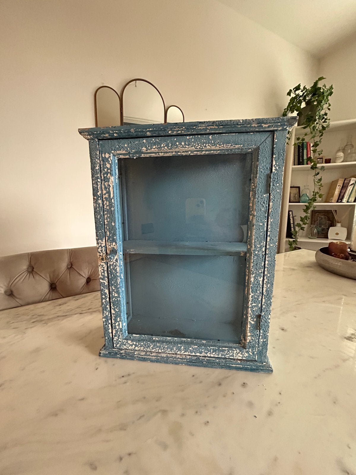 Vintage Wandkastje met Glazen Deur en Haakjes, Antiek en Kunst, Ophalen