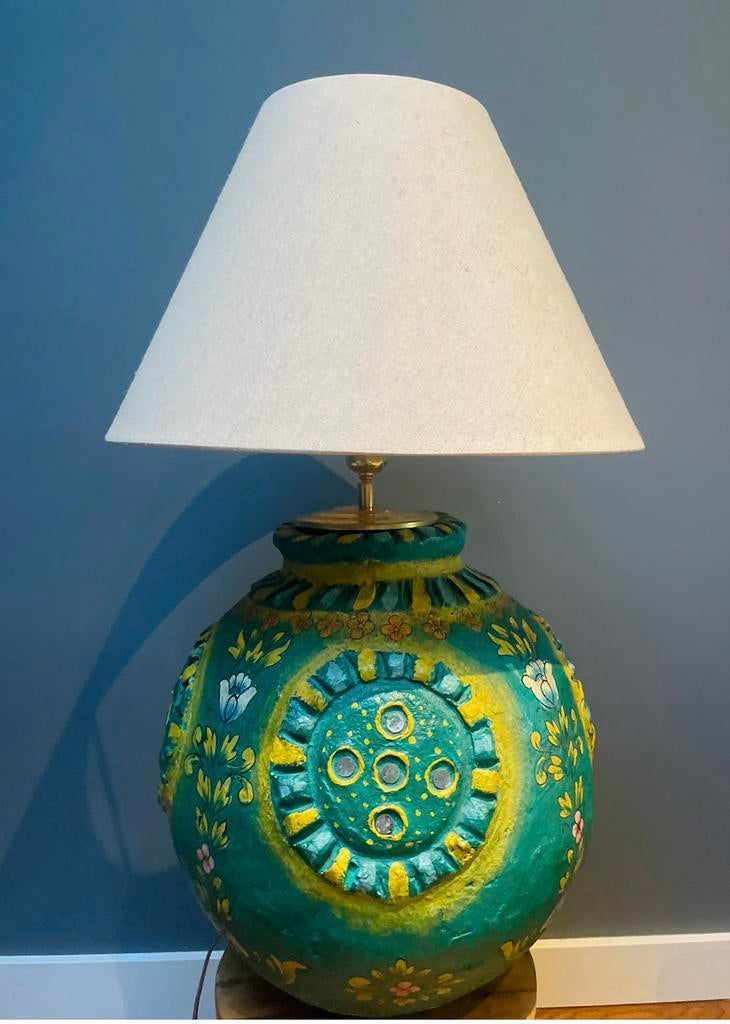 Unieke indiase lamp met handgeschilderde bloemen, Huis en Inrichting, Ophalen of Verzenden, Nieuw