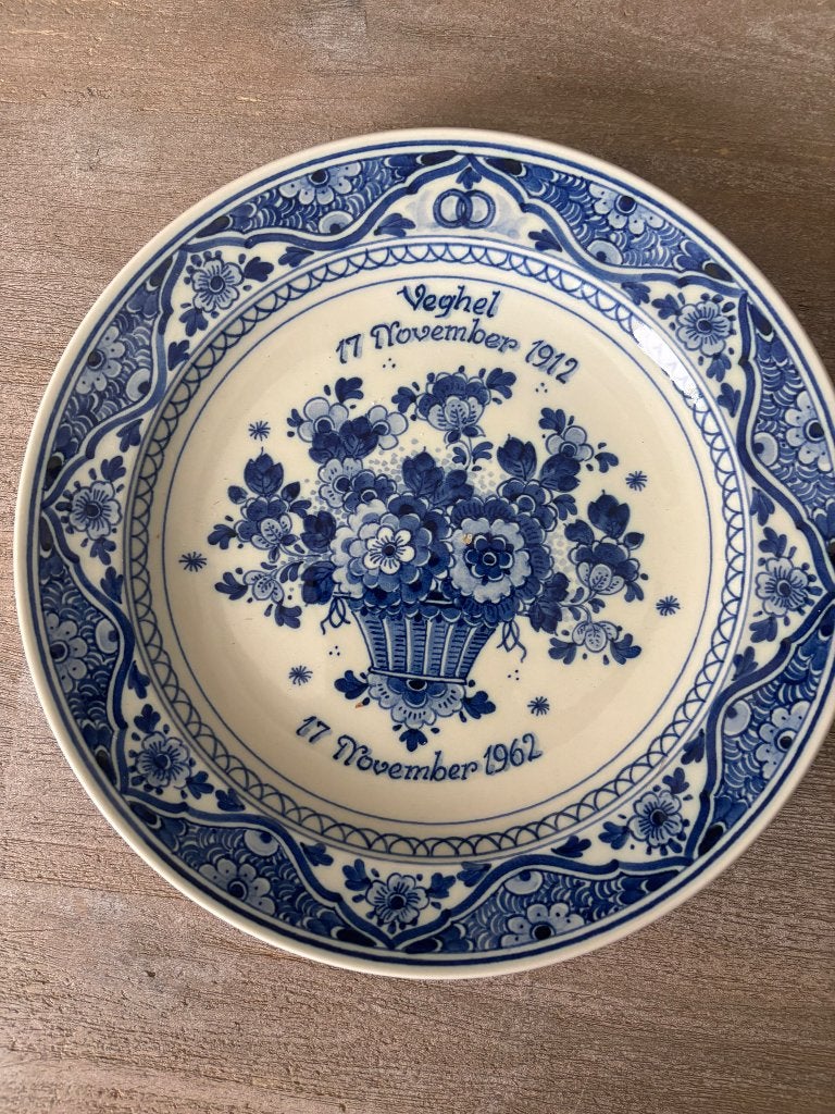 Delfts blauw handgeschilderd jubileum bord., Ophalen of Verzenden