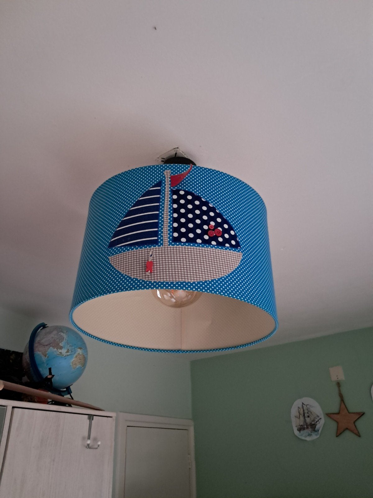 kinderlamp met 2 kussens, Huis en Inrichting, Lampen | Lampenkappen, Ophalen, Blauw, Rond, Zo goed als nieuw