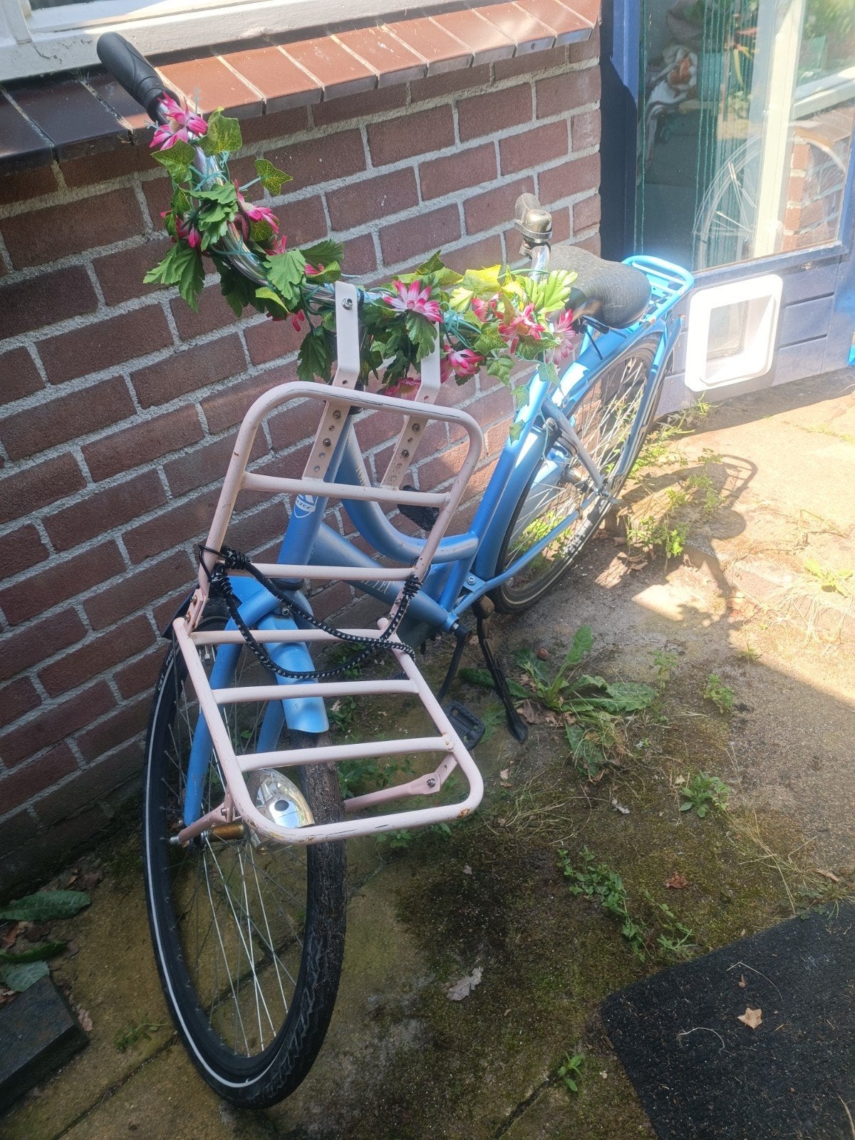 Omafiets blauw met bagagerek, Fietsen en Brommers, Fietsen | Dames | Omafietsen, 50 tot 53 cm, Ophalen, Gebruikt, Terugtraprem