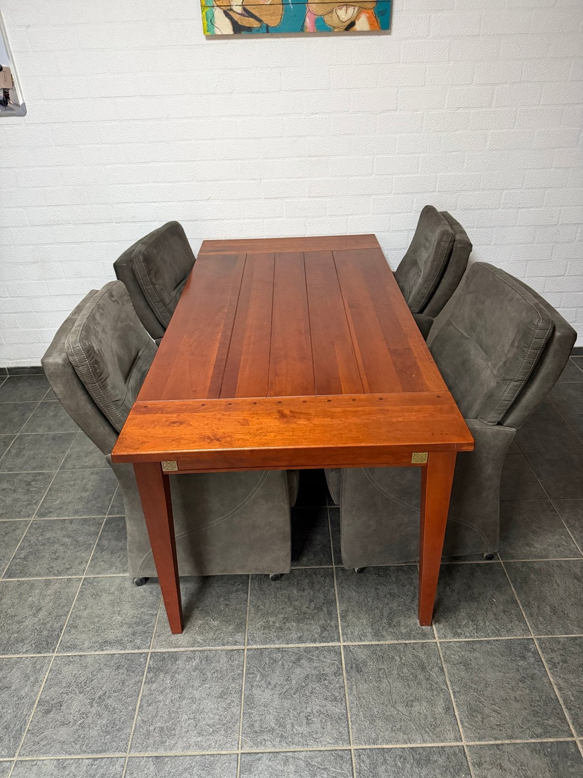 Eetkamertafel met 4 stoelen op wieltjes, Ophalen, Gebruikt, 50 tot 100 cm, 150 tot 200 cm