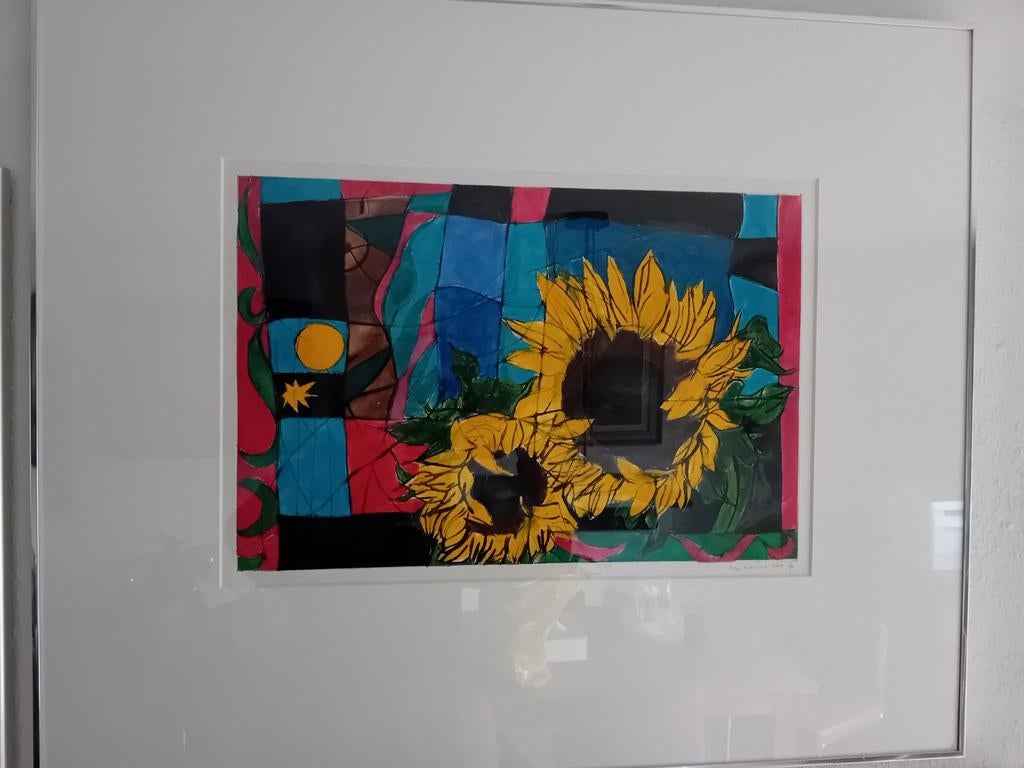 Zonnebloemen - Kleurrijke Zeefdruk van Marion Röst (1990), Ophalen