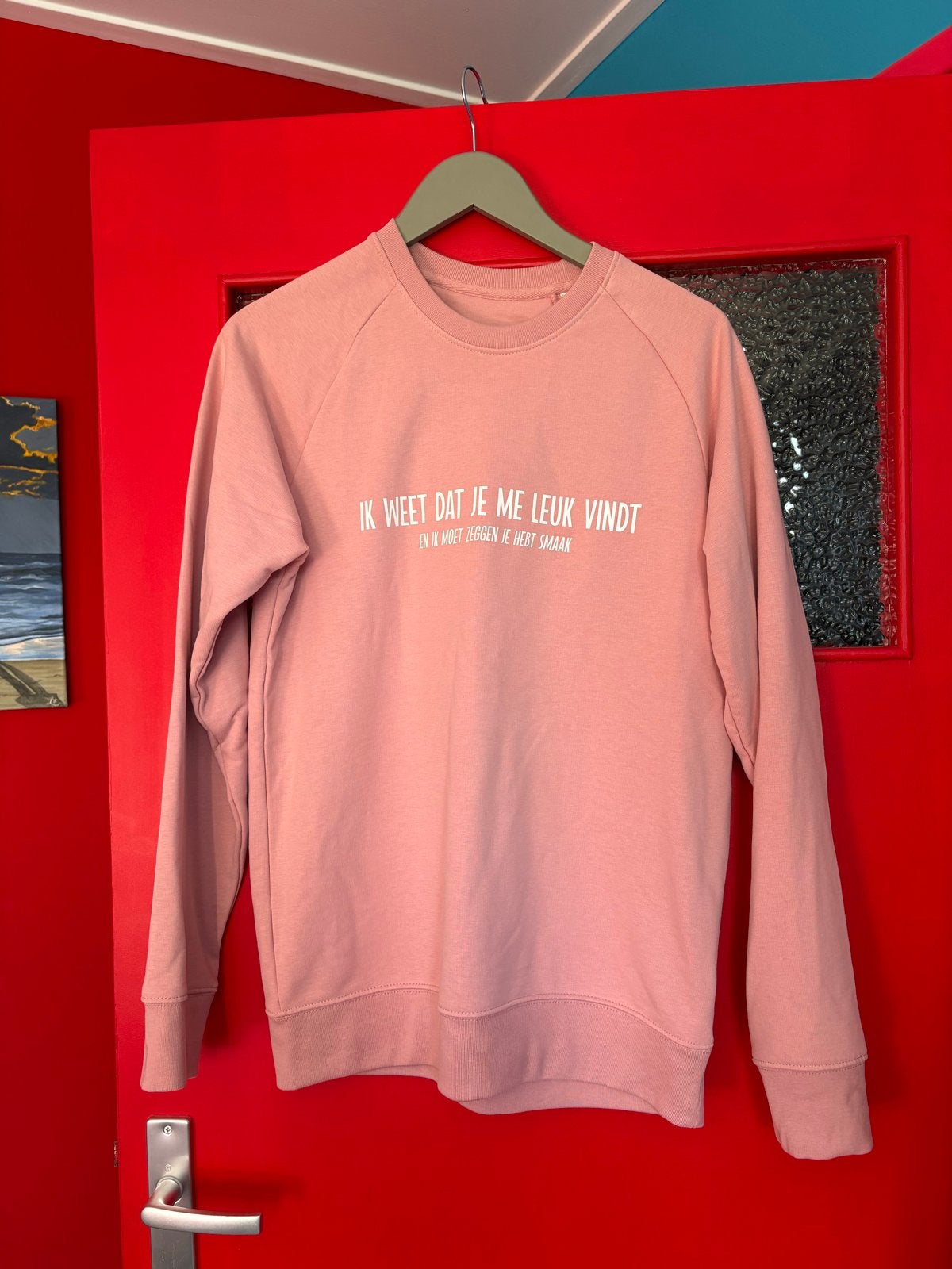 Roze sweater met grappige tekst - Maat M, Kleding | Dames, Ophalen of Verzenden, Zo goed als nieuw, Maat 38/40 (M), Roze