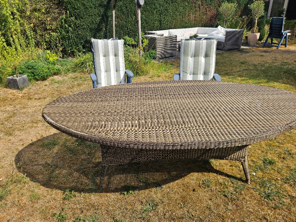 Rotan tuintafel en 4 hartman tuinstoelen, Ophalen, Gebruikt, Ovaal, Wicker