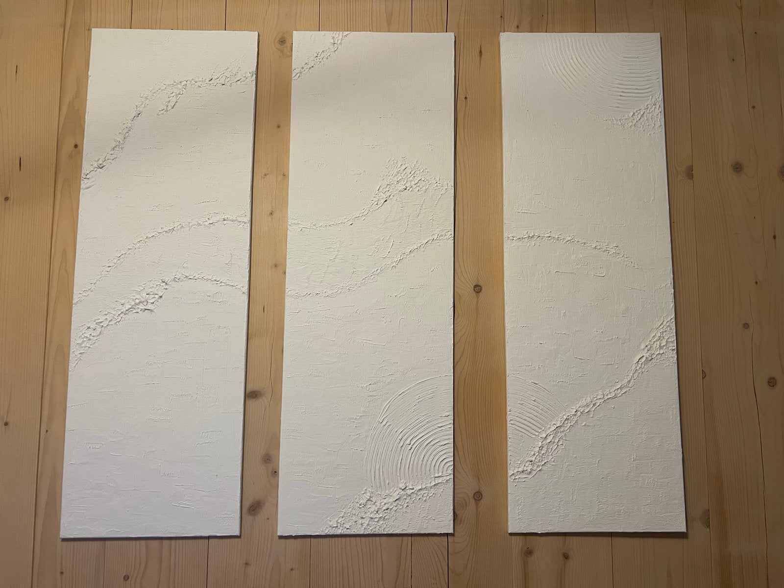 Set van 3 abstracte 3D kunstwerken - Witte textuur 120x40, Ophalen
