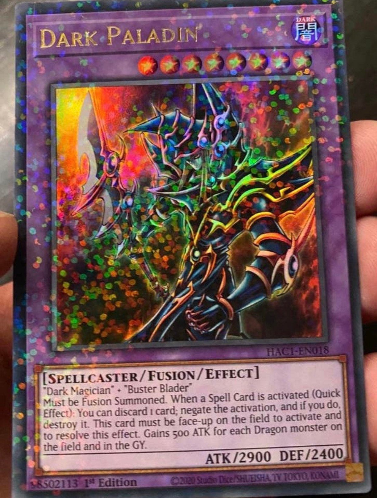 Yu-Gi-Oh! Dark Paladin HAC1 1st Edition Mint !, Hobby en Vrije tijd, Verzamelkaartspellen | Yu-gi-Oh!, Ophalen of Verzenden, Zo goed als nieuw