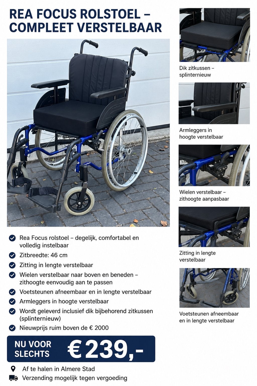 Rea Focus compleet verstelbare rolstoel , inklapbaar, Diversen, Rolstoelen, Gebruikt, Meer info ☎️0️⃣6️⃣➖2️⃣0️⃣9️⃣0️⃣1️⃣0️⃣4️⃣0️⃣