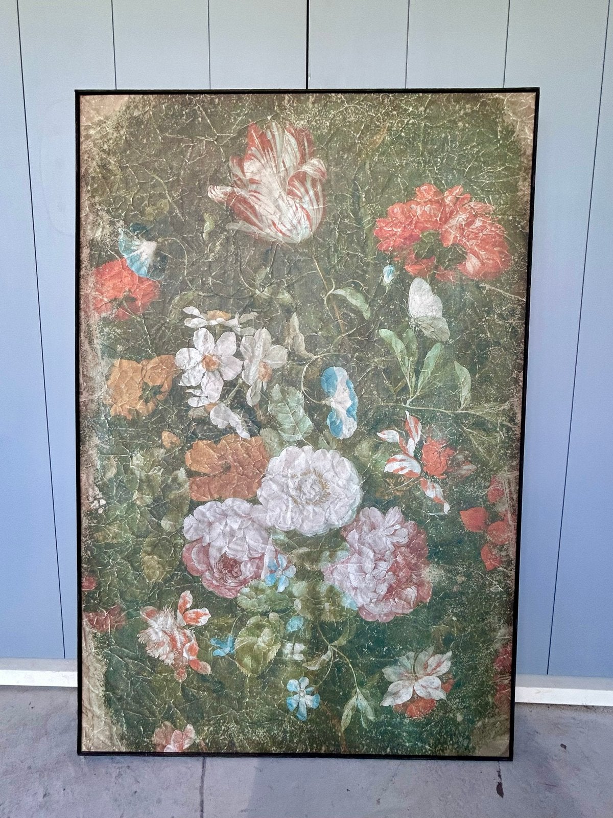 Groot schilderij van PTMD met bloemen, 81x121cm, Doek, Olieverf, Ingelijst, Vintage