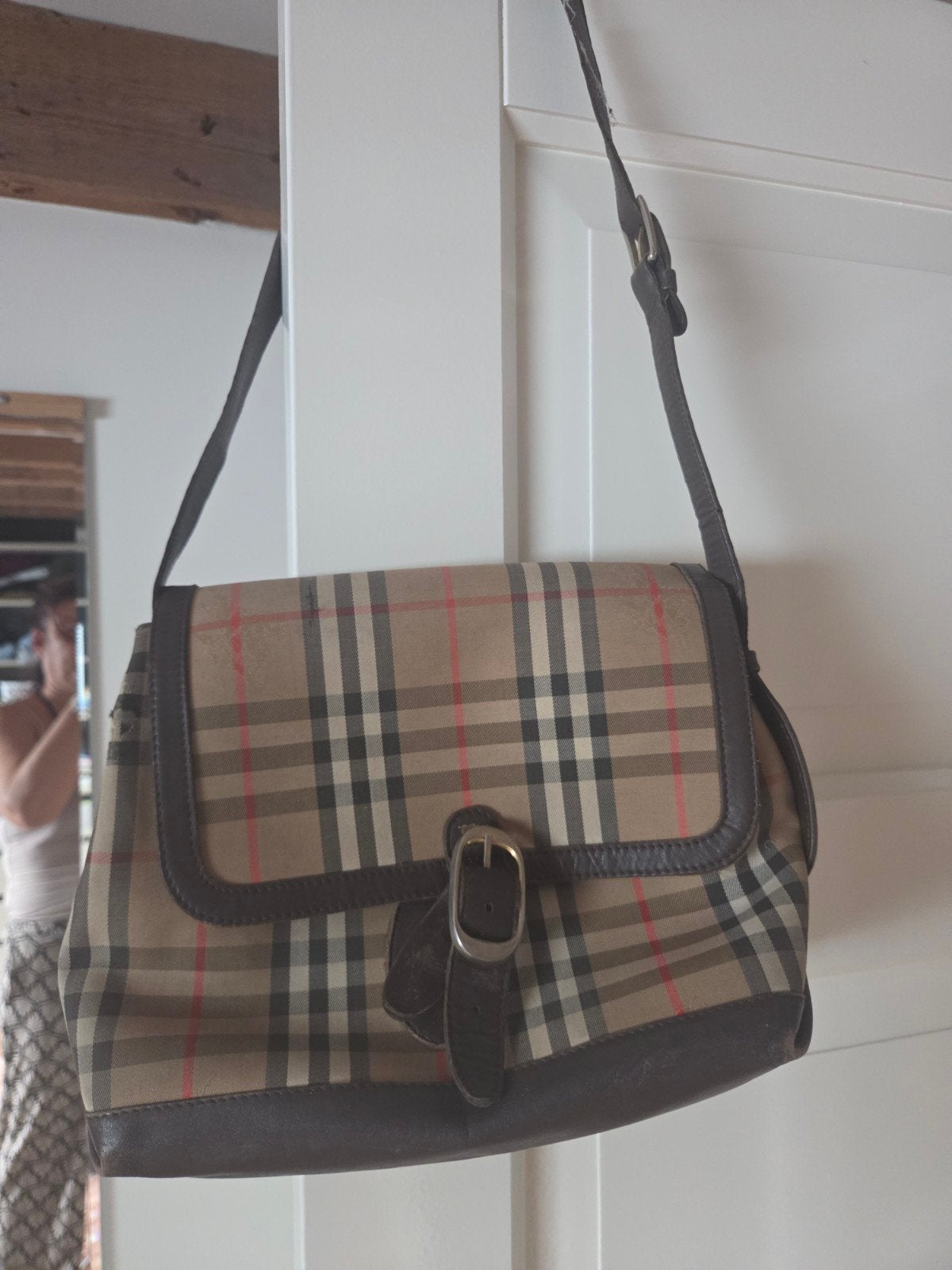 vintage Burberry Schoudertasje - Klassiek Ruitpatroon, Ophalen of Verzenden, Gebruikt, Beige, Schoudertasje