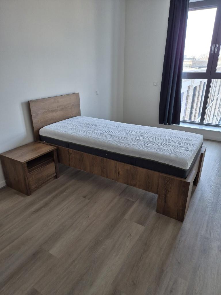 Bed compleet, Ophalen, 90 cm, Eenpersoons, Bruin