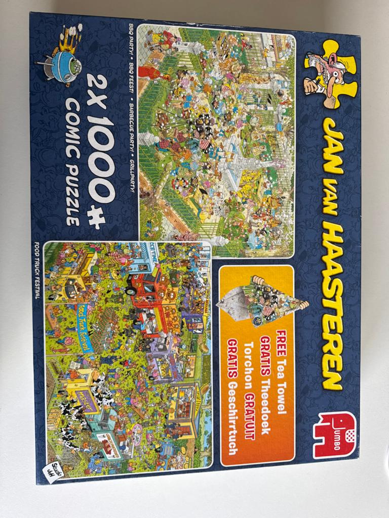 Jan van Haasteren puzzels: BBQ feest en Food truck festival, Ophalen of Verzenden, 500 t/m 1500 stukjes, Gebruikt, Legpuzzel