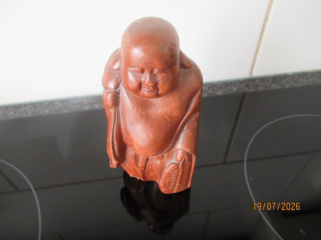HOUTEN BEELDJE- HAPPY BUDDHA-MAITREYA -GELUKSBRENGER, Antiek en Kunst, Kunst | Beelden en Houtsnijwerken, Ophalen of Verzenden