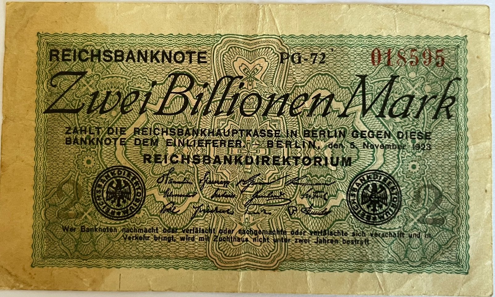 Duitsland twee biljoen mark 1923, Postzegels en Munten, Ophalen of Verzenden, Duitsland, Los biljet